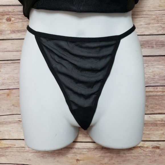 Black Lace Bustier Thong Lingerie Set with Cream Embroidery, M/L - Picture 5 of 8